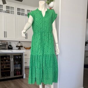 Sundance Green Cotton Eyelet Midi Dress